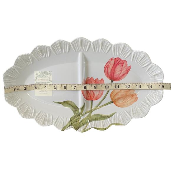 Shabby Chic MELAMINE Pink Tulips Flowers Spring 15" Serving Tray Platter NEW - Picture 3 of 6